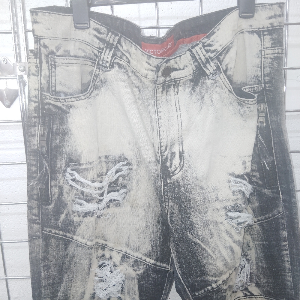 VICTORIOUS Men's Distressed Gray Biker Jeans Size 38 x 32 - Picture 3 of 11